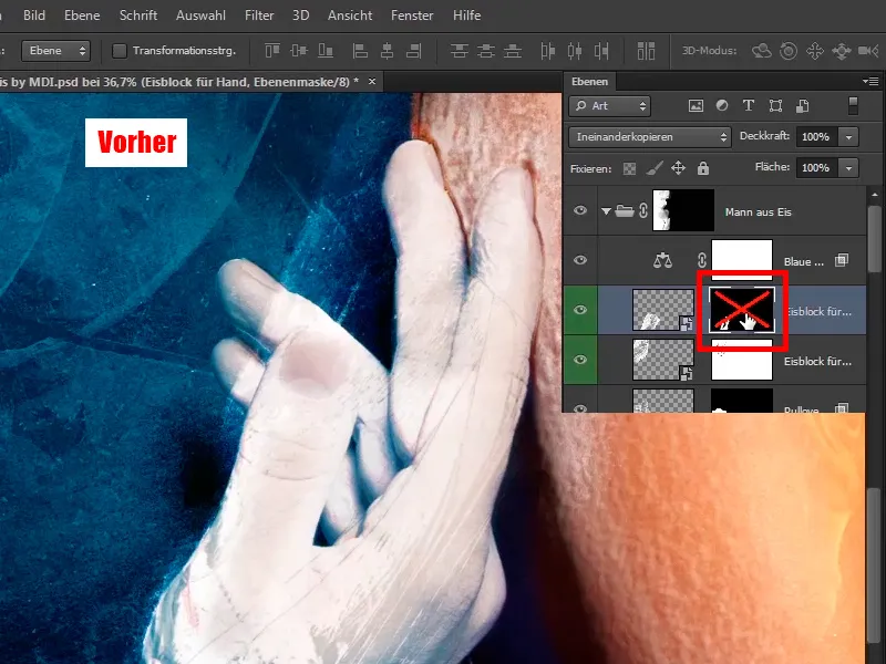 Photoshop-Composing - Api dan Es - Bagian 10: Penyempurnaan lebih lanjut tampilan membeku