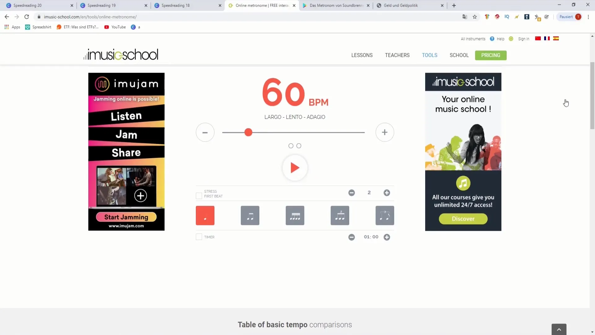 Efficient speed reading with metronome reading