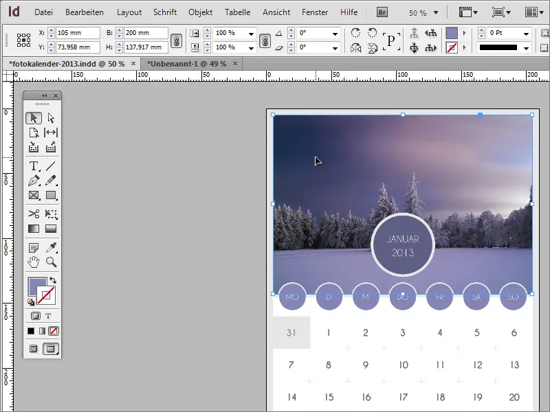 Designt fotokalender inkl. forside i Adobe InDesign.