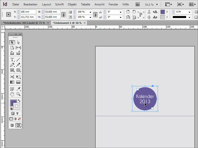 Desigene fotokalender inkludert forside i Adobe InDesign.