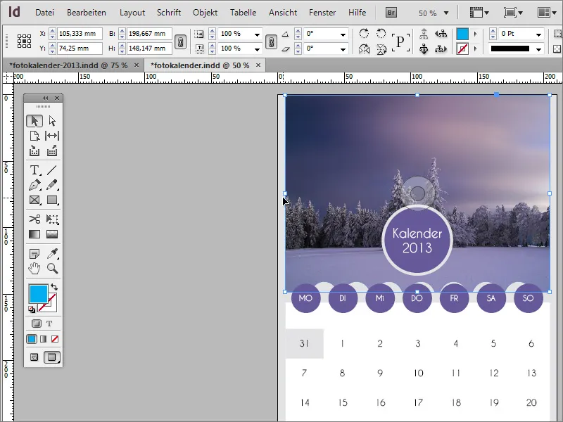 Designdin fotokalender med forside i Adobe InDesign.