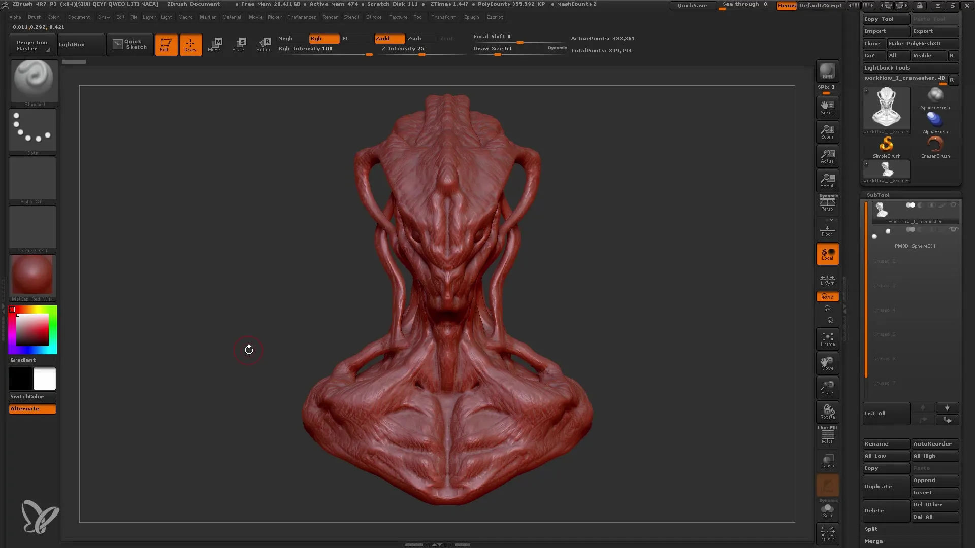 Navodila za ZBrush za čist mesh z ZRemesherjem