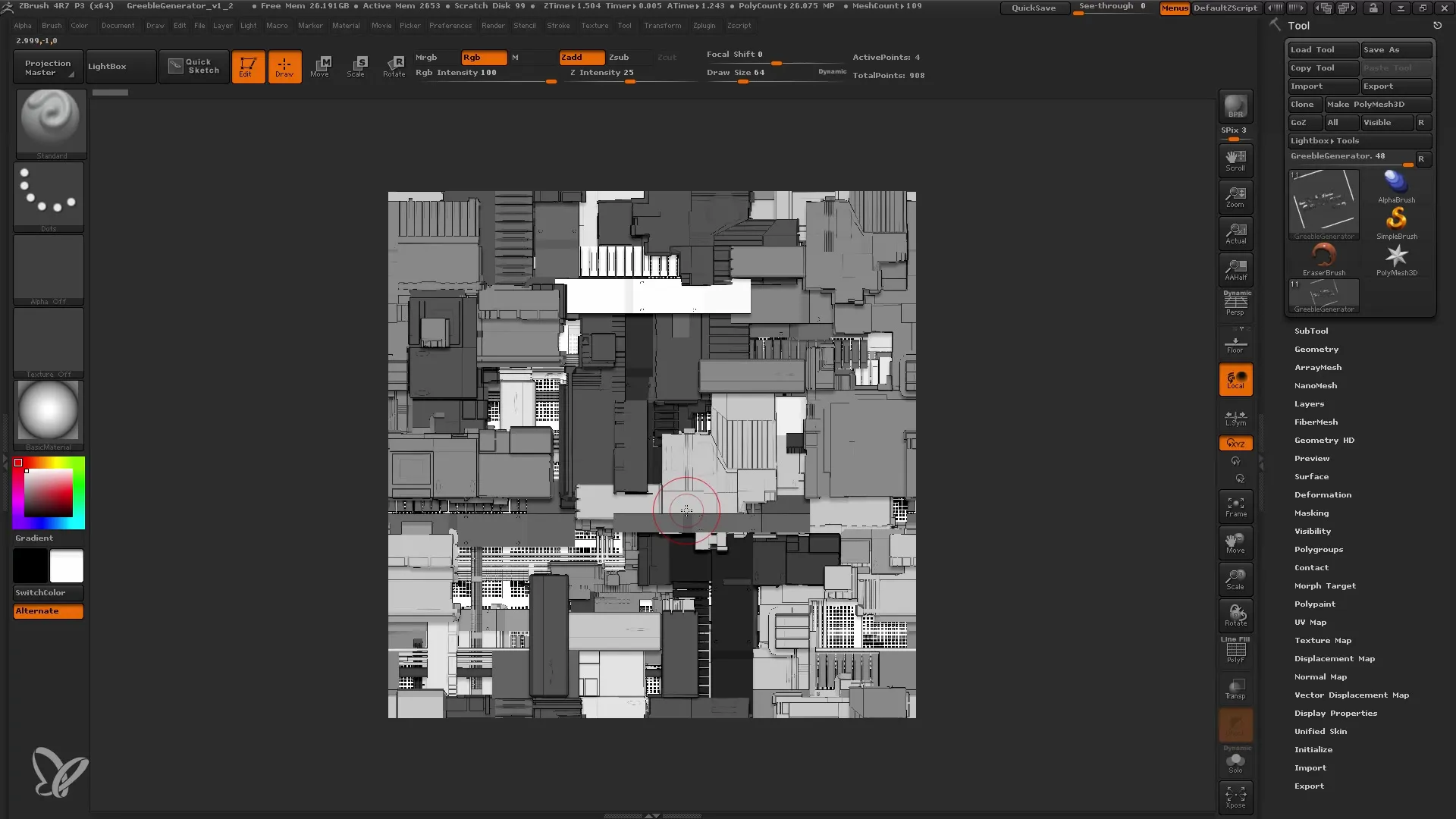 Membuat Alphas ZBrush dengan Generator Greeble