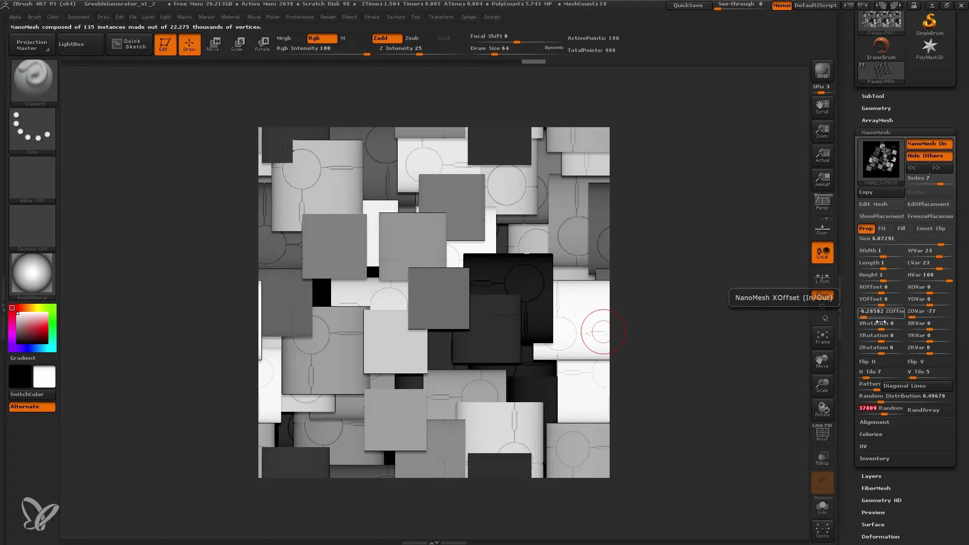 Membuat alfa ZBrush dengan generator Greeble