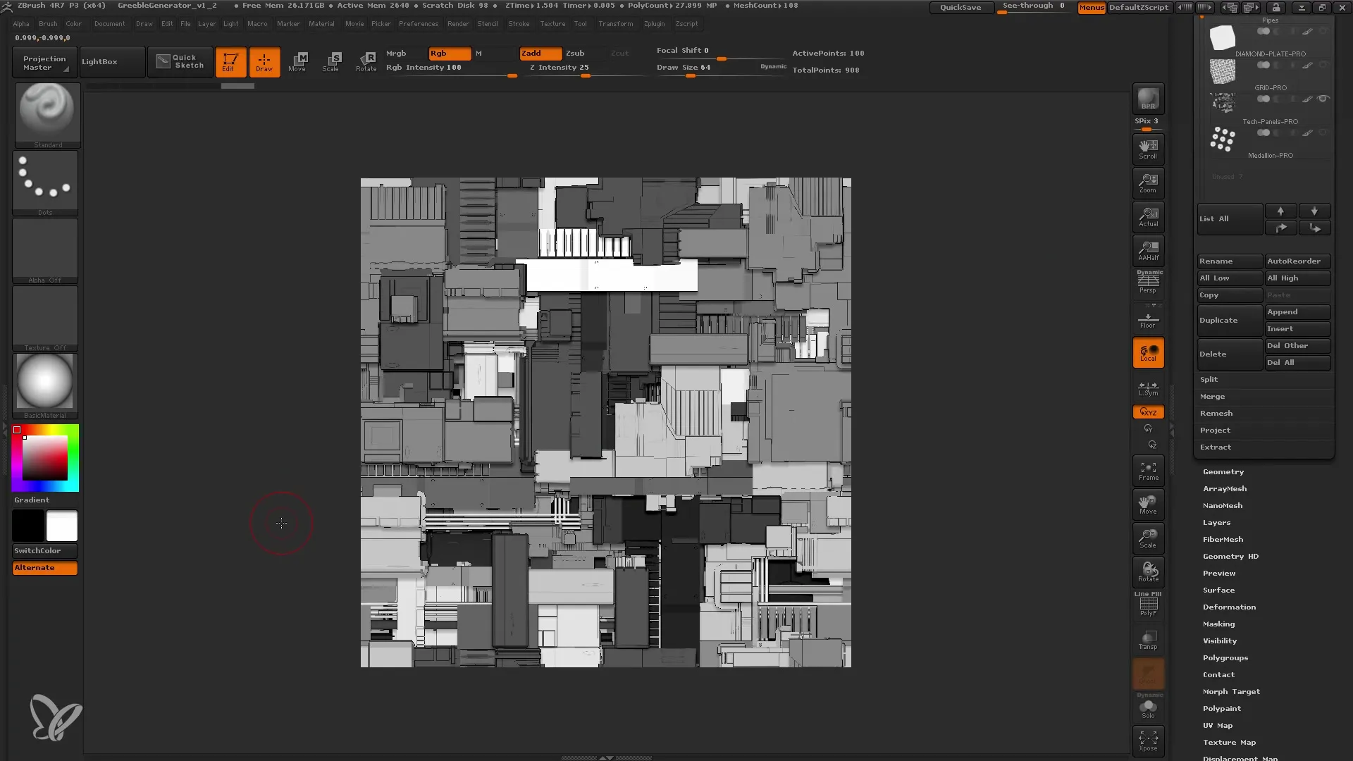 Ustvarjanje ZBrush Alpha s pomočjo Greeble Generatorja