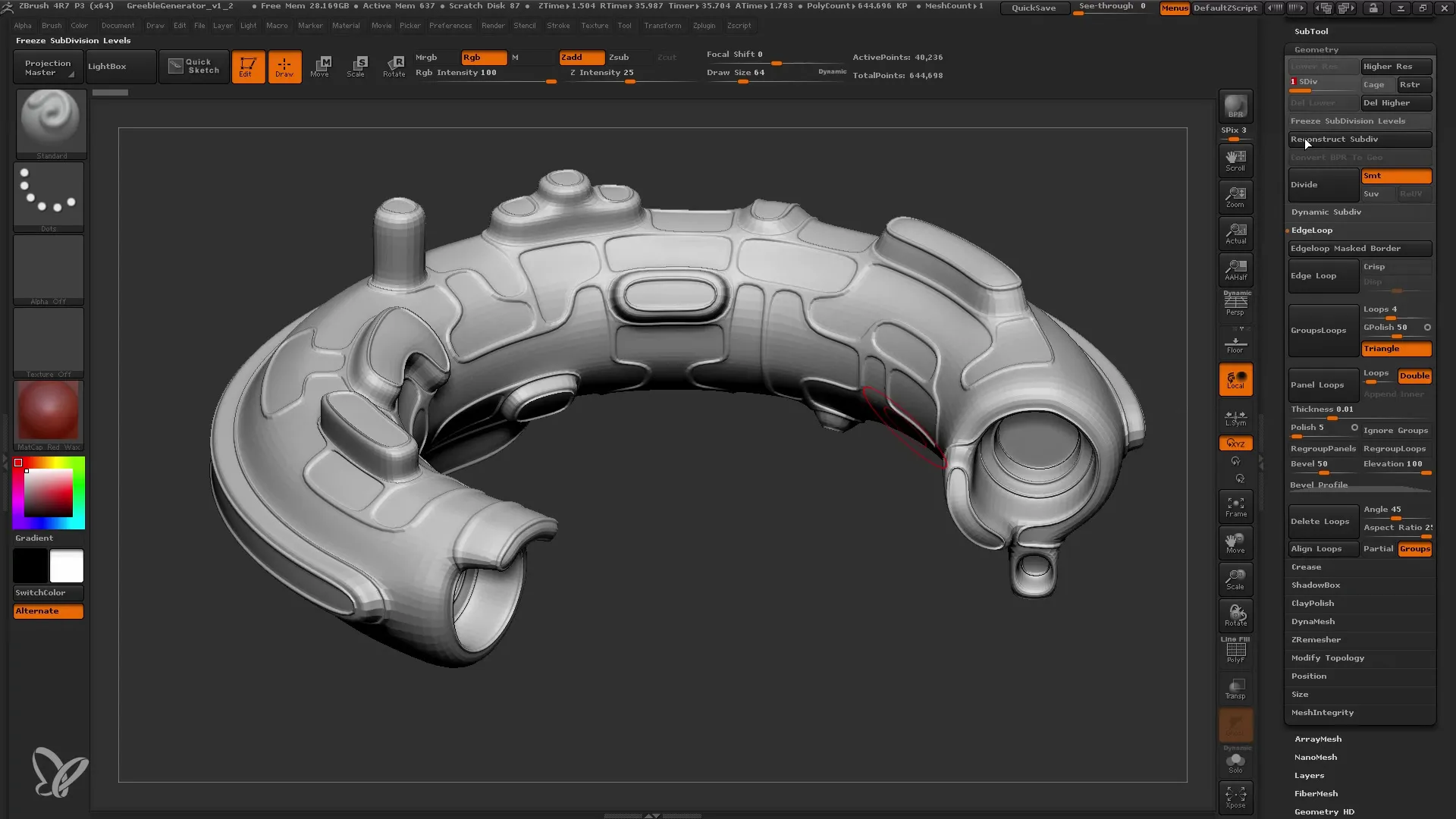 Membuat alfa ZBrush dengan generator Greeble