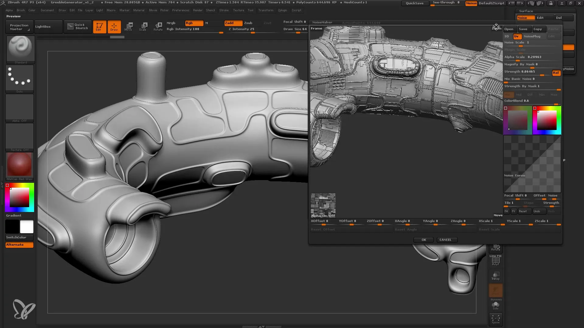 Membuat alpha ZBrush dengan generator Greeble