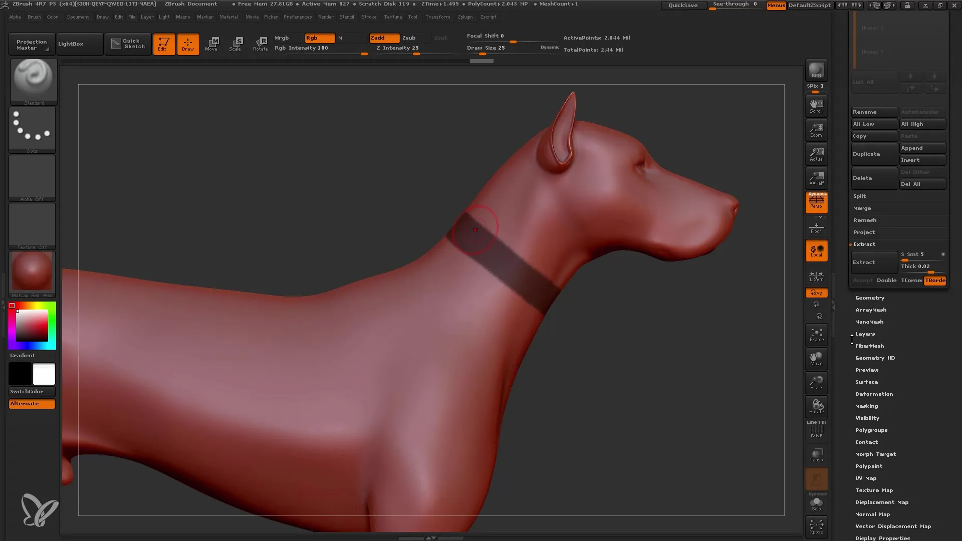 Programmas ZBrush palaišana ar ekstrakta funkciju