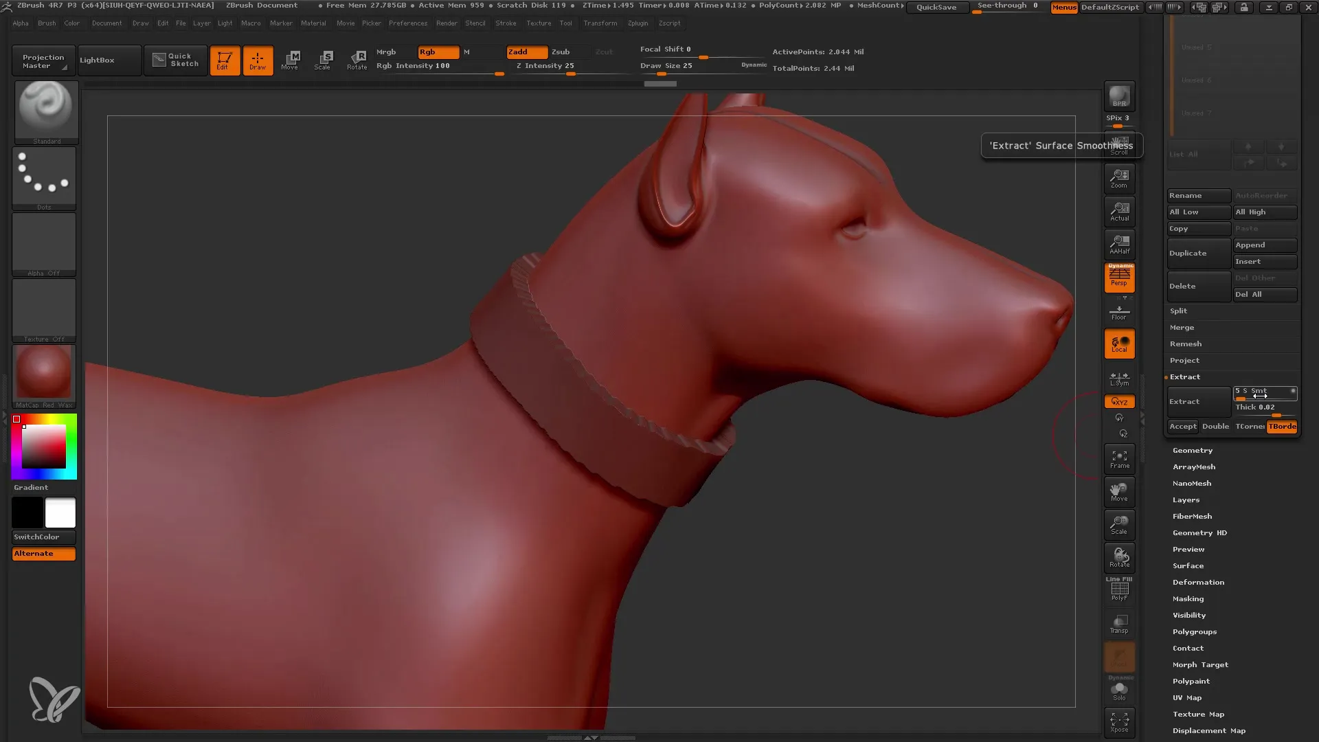 Programmas ZBrush palaišana ar ekstrakta funkciju