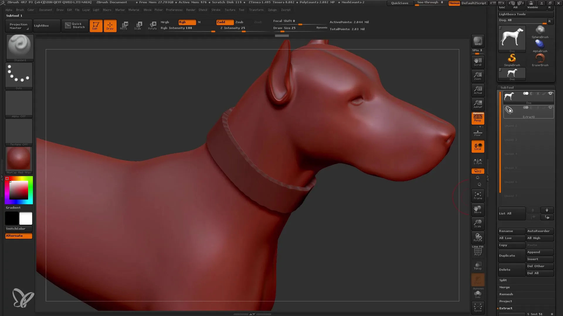 Programmas ZBrush palaišana ar ekstrakta funkciju