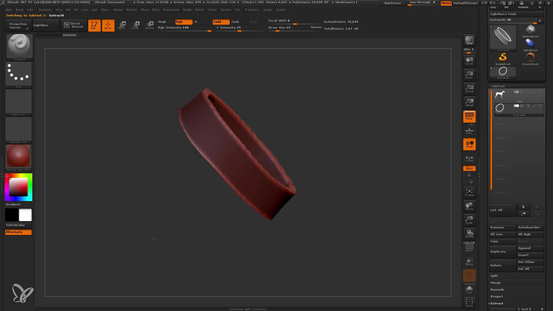 Programmas ZBrush palaišana ar ekstrakta funkciju