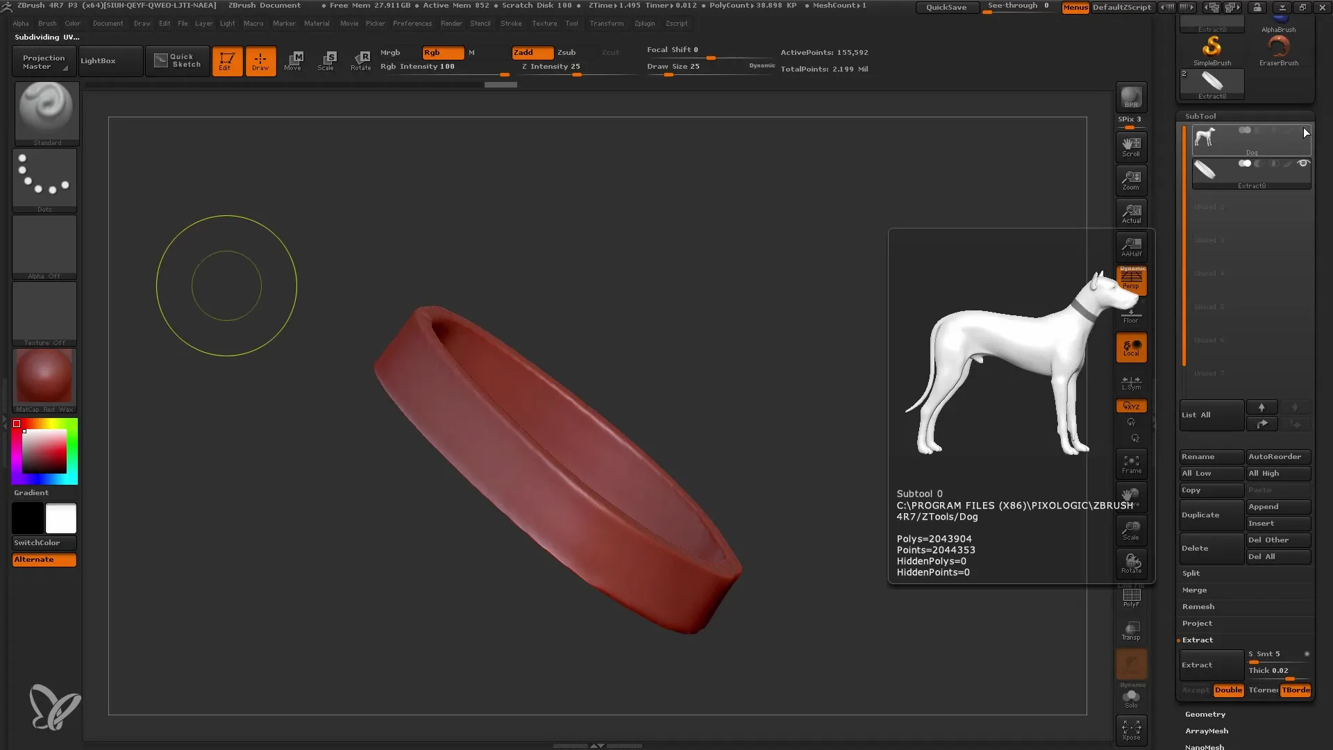 Zagon programa ZBrush s funkcijo Extract