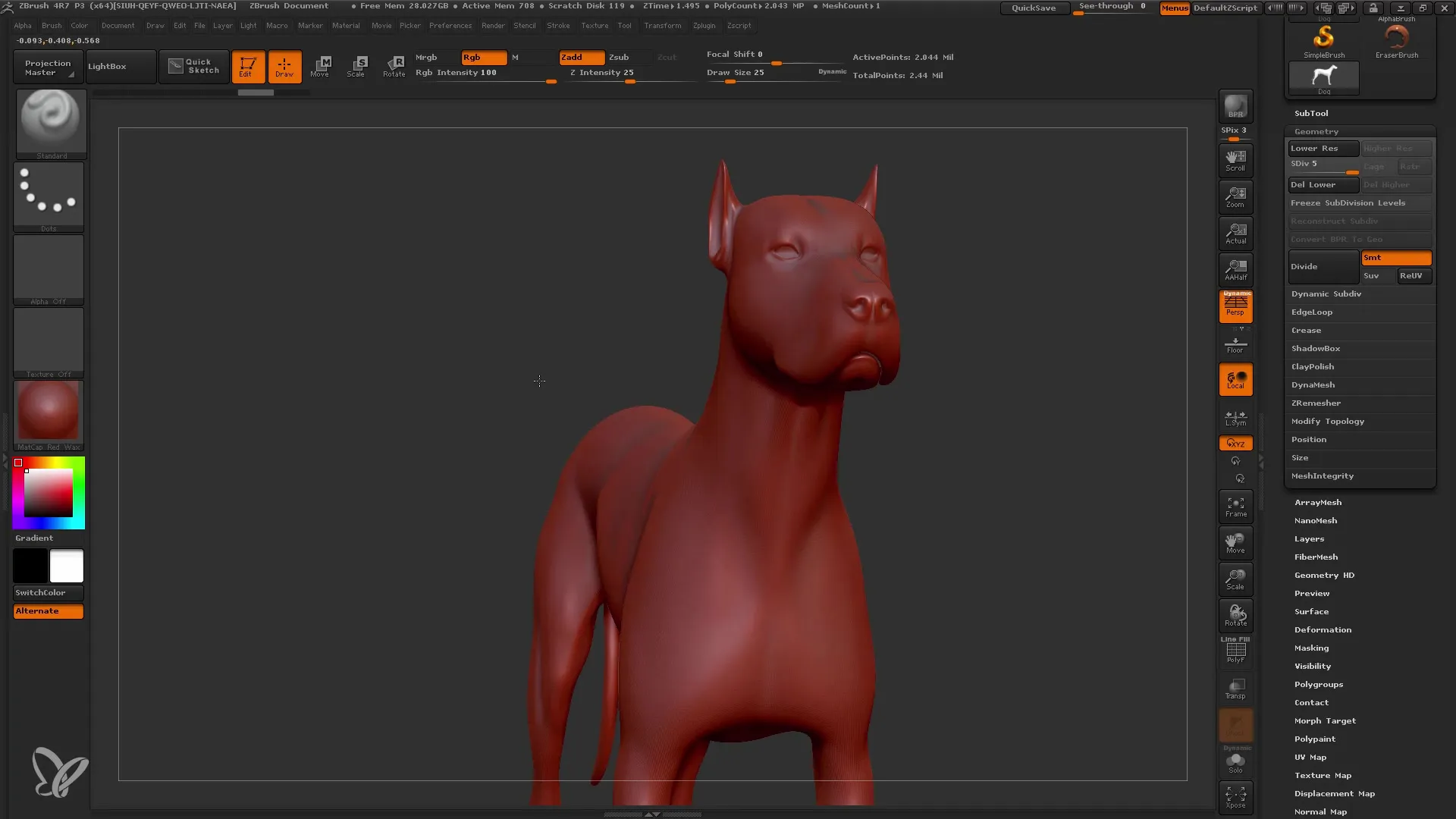 Programmas ZBrush palaišana ar ekstrakta funkciju