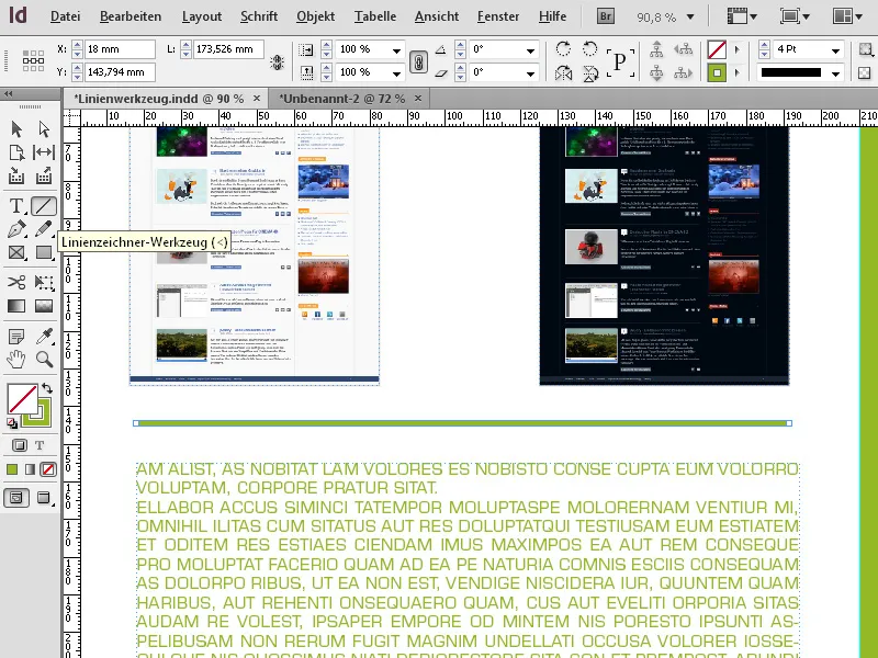 Orodje za risanje črt v programu InDesign