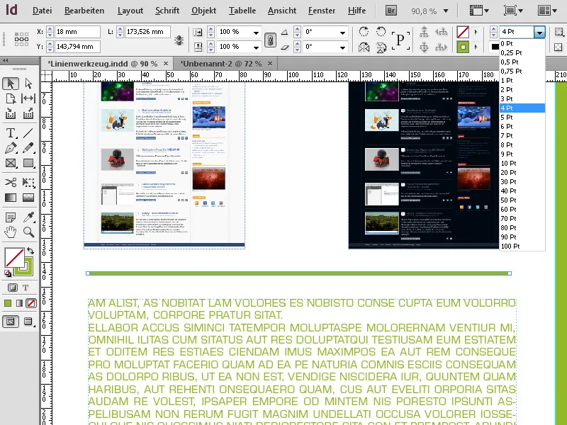 Orodje za risanje črt v programu InDesign