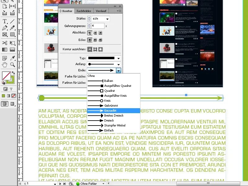 Instrumentul de trasare a liniilor din InDesign