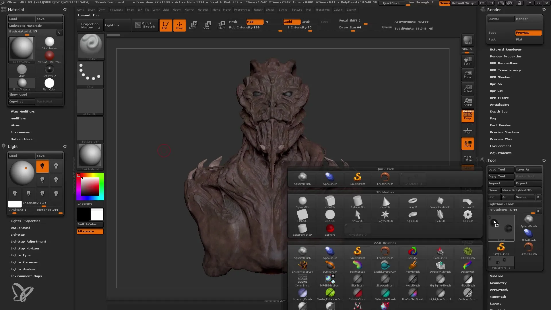 Rendiranje tehnike v programu Photoshop za začetnike v programu ZBrush