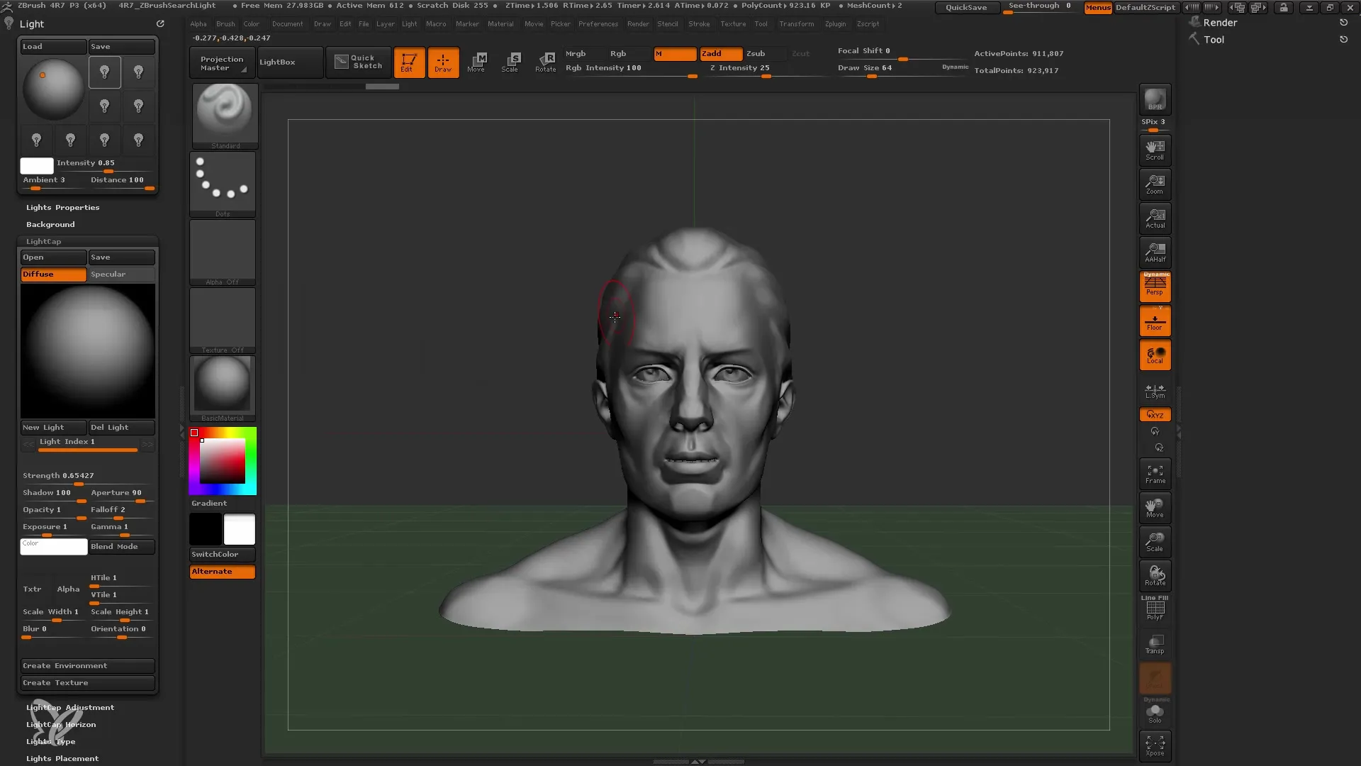 Optimiraj svojo svetlobno postavitev v programu ZBrush z Lightcaps