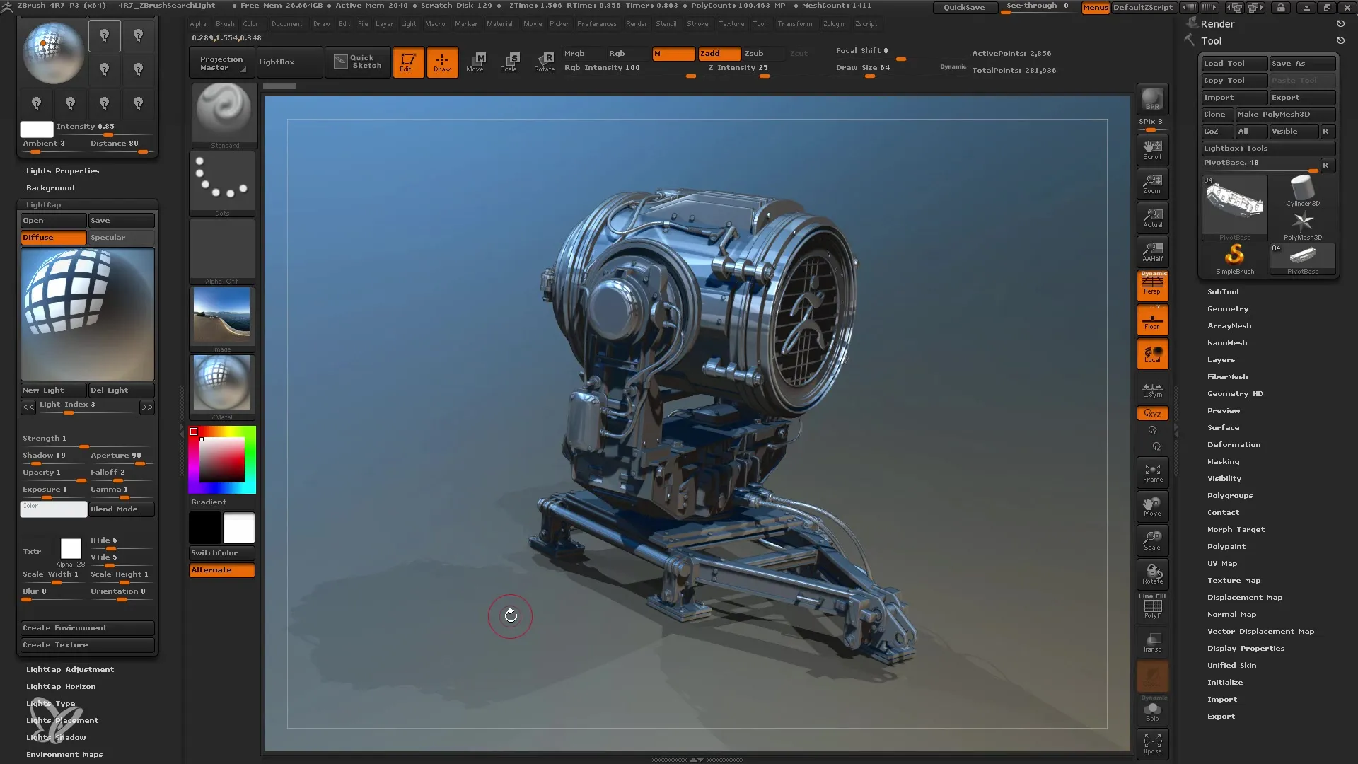 Optimiziraj svojo svetlobno postavitev v ZBrush z Lightcaps