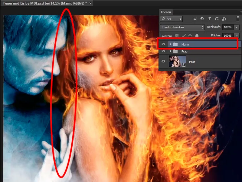 Photoshop composing - Fire and ice - Part 11 - The icy fog and color adjustments