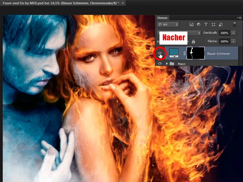 Montage Photoshop - Feu et glace - Partie 11 - Le brouillard glacial et ajustements de couleur