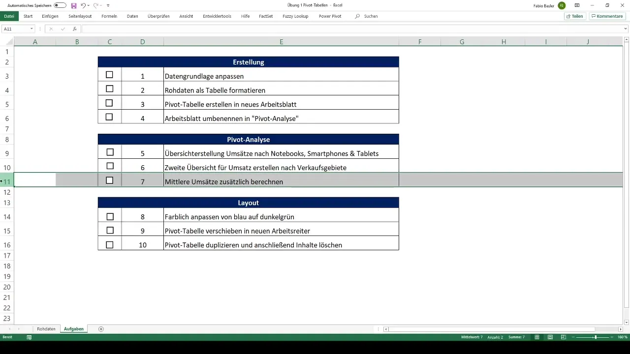 Practical exercise on pivot tables in Excel