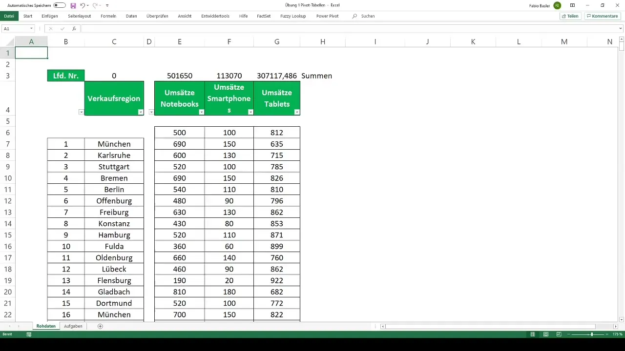 Practical exercise on pivot tables in Excel