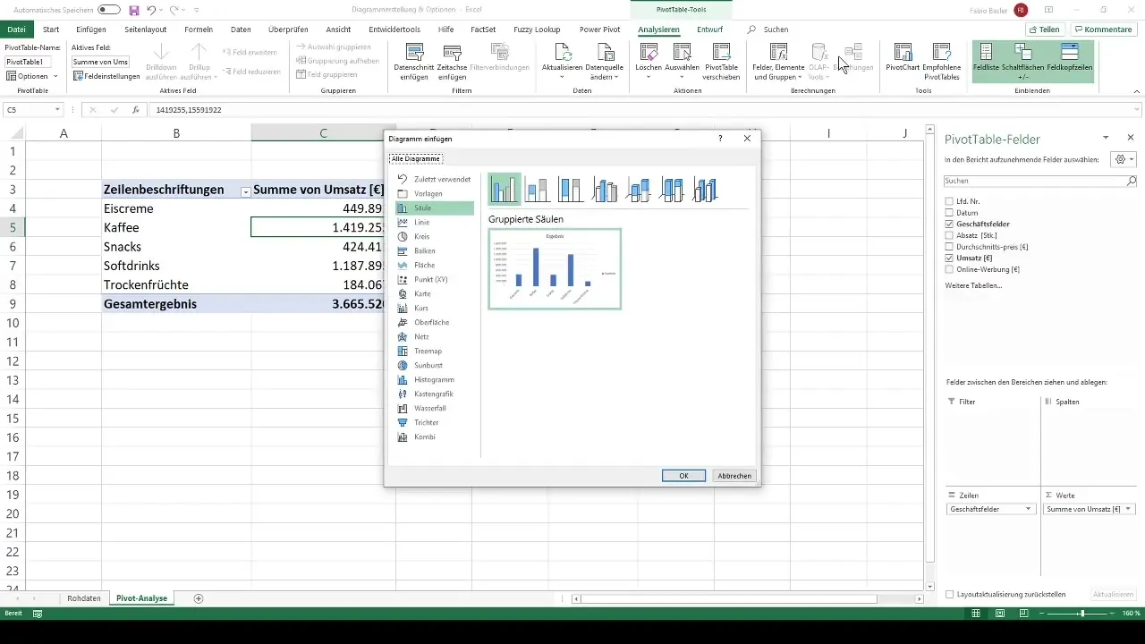 Diagram creation with pivot tables in Excel