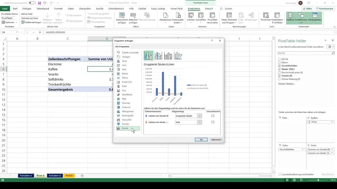 Membuat diagram kombinasi yang efisien di Excel