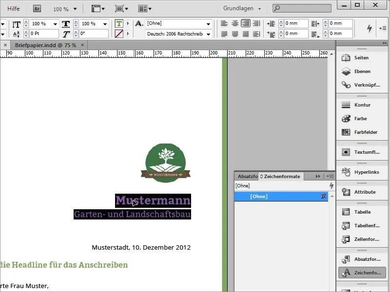 Designe brevpapir i klassisk/moderne og leken stil i Adobe InDesign.