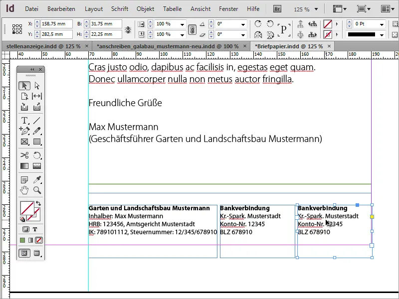 Designe brevpapir i klassisk/moderne og leken stil i Adobe InDesign.