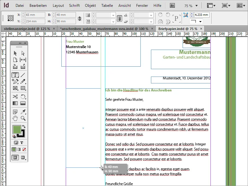 Designe brevpapir i klassisk/moderne og leken stil i Adobe InDesign.