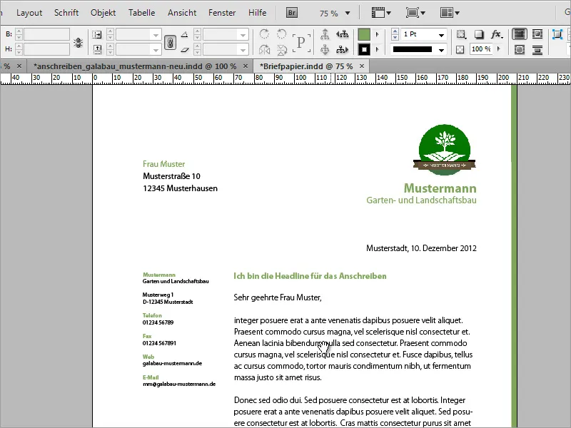 Utform brevpapir i klassisk/moderne og leken stil i Adobe InDesign.