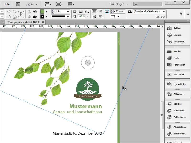 Desigbe et klassisk/moderne og lekent brevpapir i Adobe InDesign.