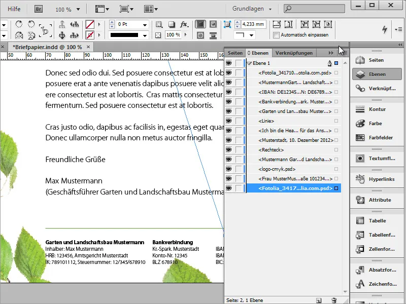 Design klassisk/moderne og lekent brevpapir i Adobe InDesign.