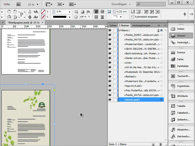 Design brevpapir som er klassisk/moderne og lekent i Adobe InDesign.