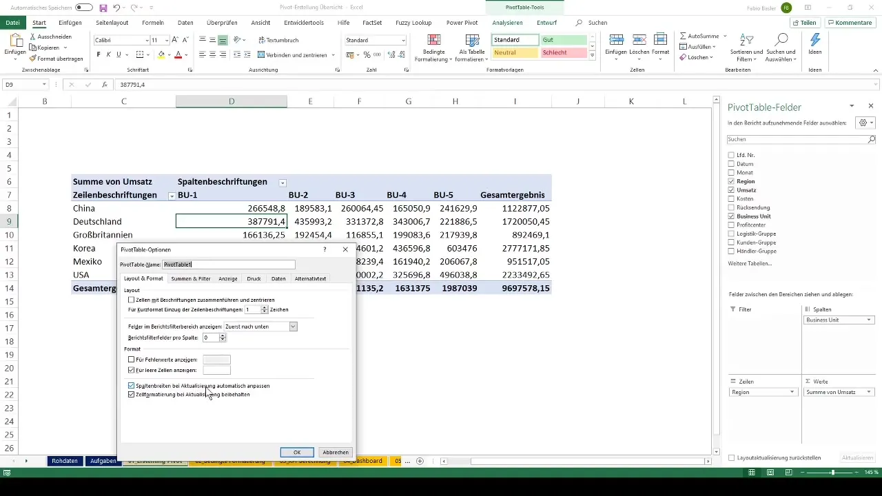 Membuat dan memformat tabel pivot di Excel