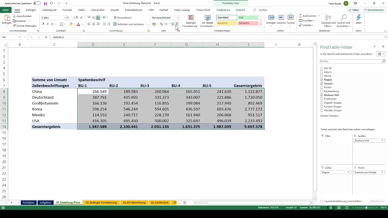 Membuat dan memformat tabel pivot di Excel