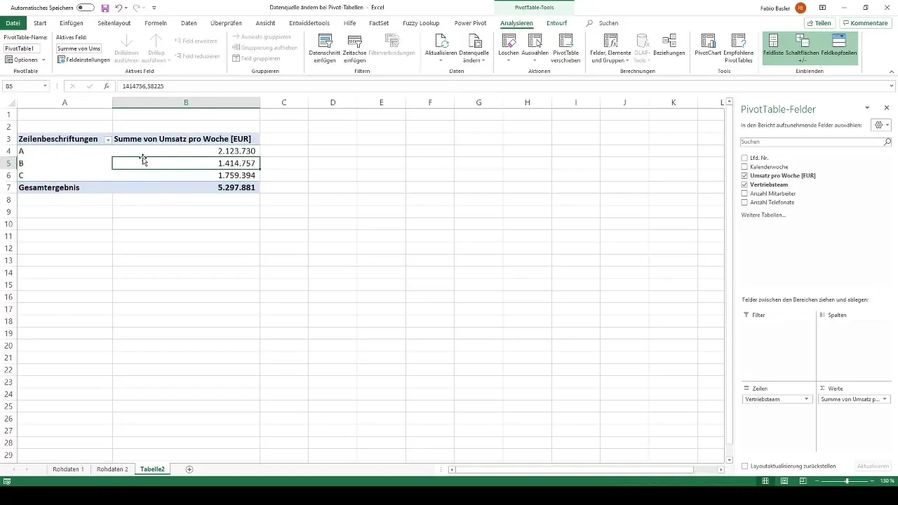 Effective changing of the data source in pivot tables in Excel