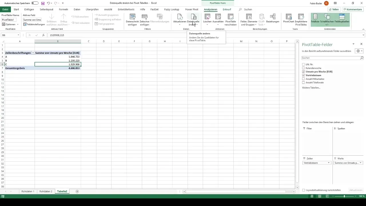 Effective changing of the data source in pivot tables in Excel