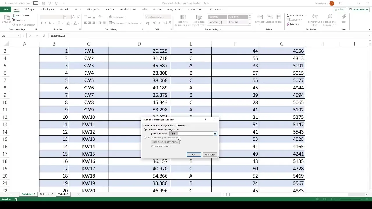 Effective changing of the data source in pivot tables in Excel