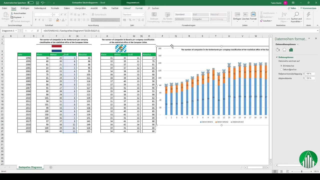 Membuat diagram batang bertumpuk di Excel