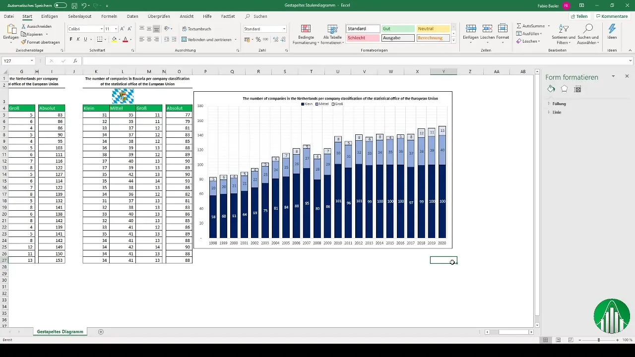 Stacked joslu diagrammu izveide programmā Excel