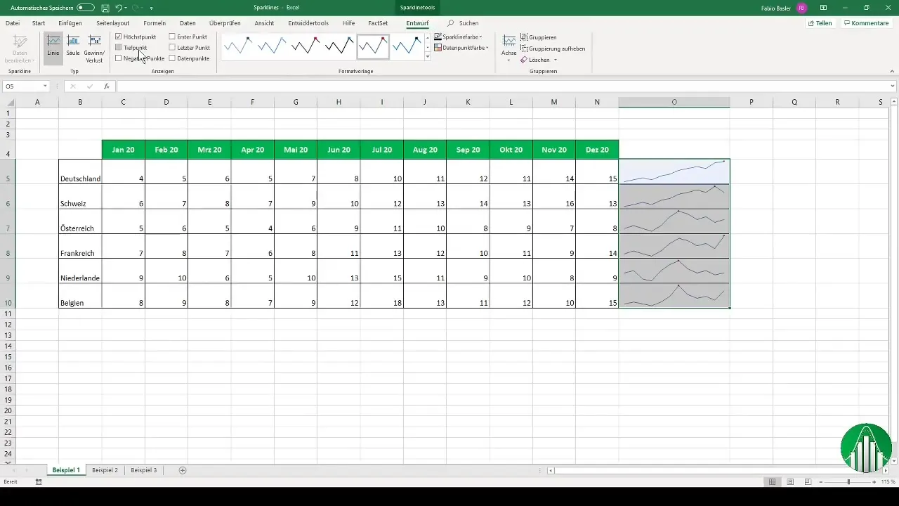 Menampilkan data secara visual dengan menggunakan sparklines di Excel