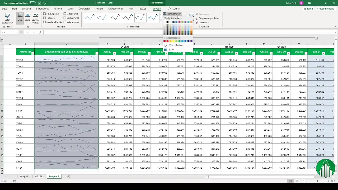 Menampilkan data secara visual dengan sparklines di Excel