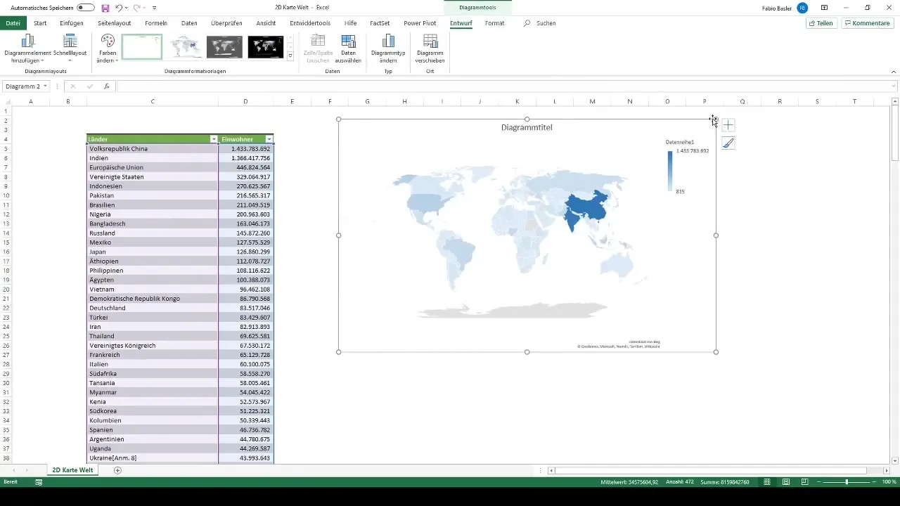 Izveidojiet 2D kartes diagrammu programmā Excel - vizualizējiet iedzīvotāju skaitu visā pasaulē