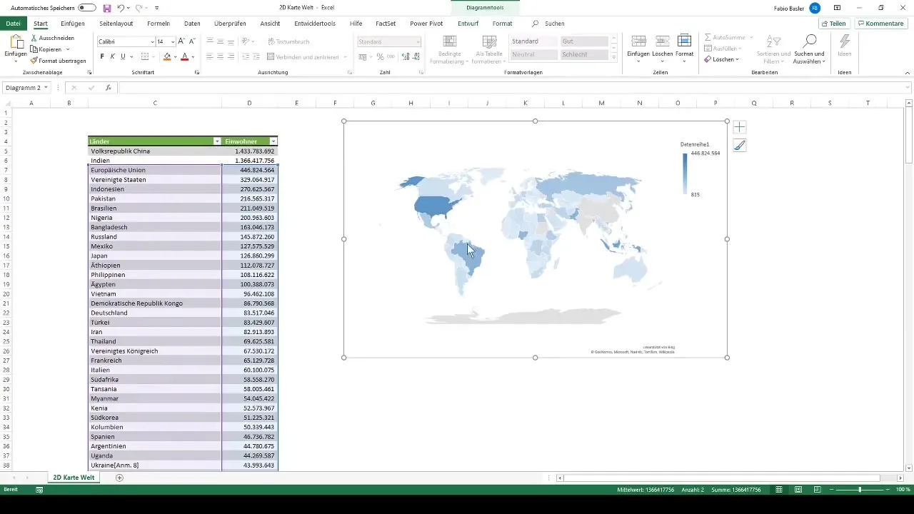 Crear diagrama de mapa en 2D en Excel - visualizar cifras de población en todo el mundo