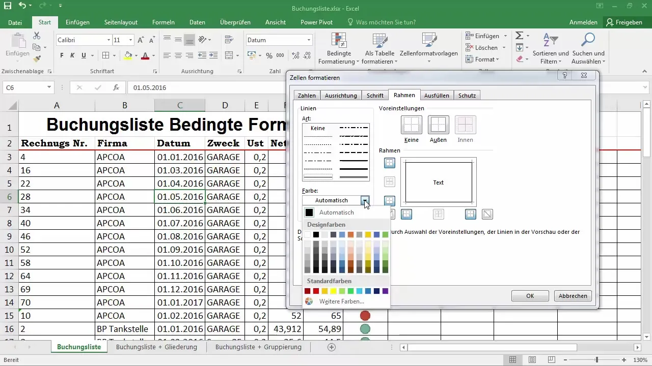 Formater les cellules dans Excel – Cadre pour plus de clarté