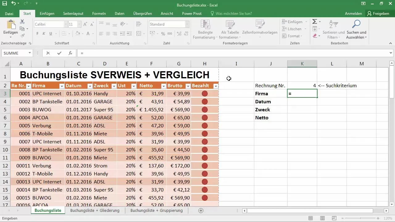 Recherche dynamique VLOOKUP avec COMPARAISON dans Excel