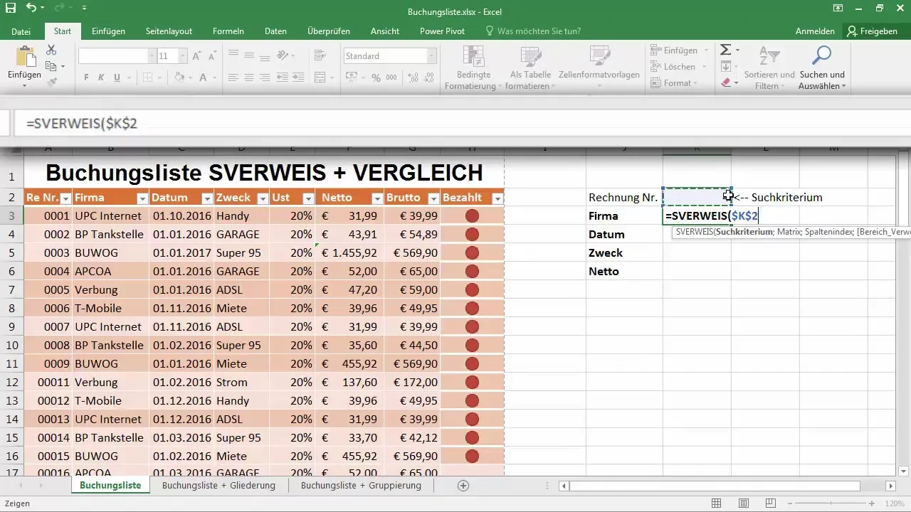 Dynamické vyhľadávanie SVERWEIS s funkciami POROVNAŤ v Exceli